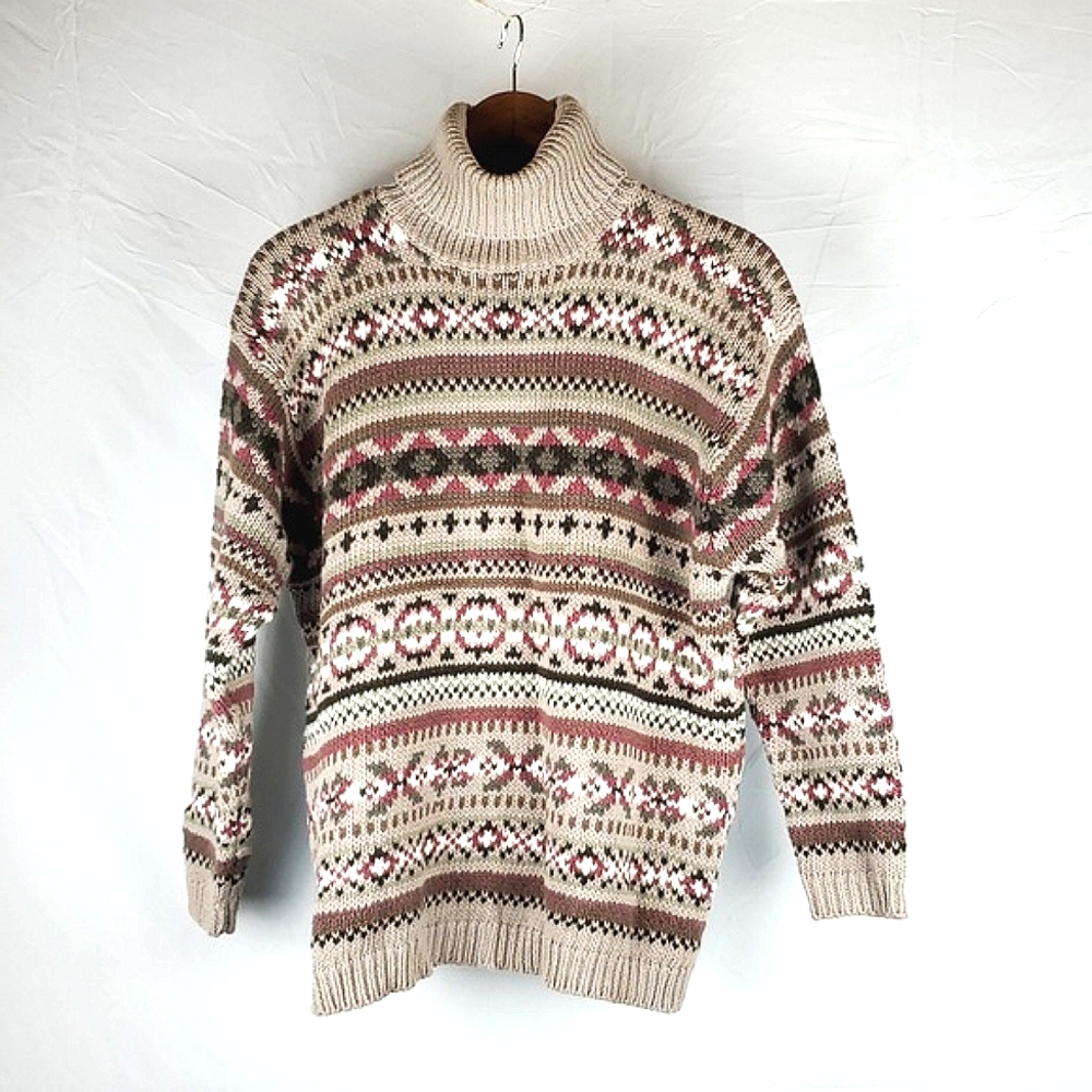 Vintage B.‎ Moss Tan Fair Isle Tutleneck Sweater